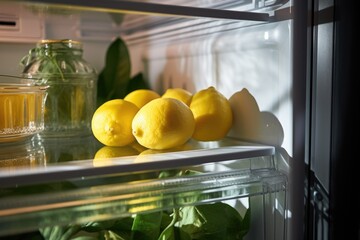Poster - A refrigerator filled with an abundance of fresh fruit and vegetables. Perfect for healthy eating and meal preparation