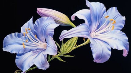 Aufkleber - Two blue flowers painted on a black background. Perfect for adding a pop of color to any space