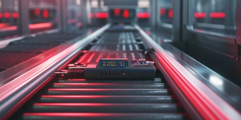 Poster - A detailed view of a conveyor belt in a factory. This image can be used to showcase the industrial manufacturing process