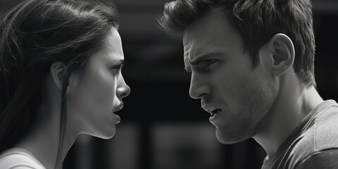 Poster - A captivating image of a man and woman locked in a gaze. Perfect for illustrating love, connection, and relationships