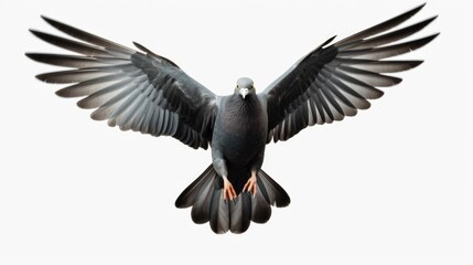 Poster - A pigeon flying in the air with its wings spread. Suitable for various uses