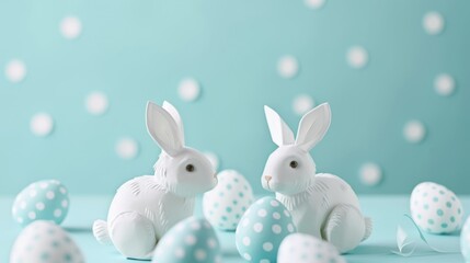 Poster - Two white rabbits sitting side by side. Perfect for Easter or animal-themed designs