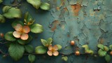 Fototapeta  - Kwiaty i liście wiją się na odpadającej ścianie