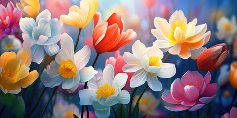 Poster - A bunch of flowers placed in the grass. Suitable for various uses