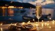 Luxory dinner with oyster food on sea beach near water wallpaper background
