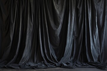 Poster - A simple black curtain hangs behind a chair. This image can be used for various purposes