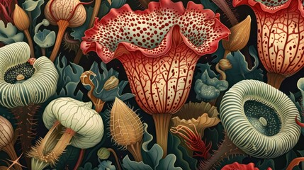 Wall Mural - Exploring carnivorous plants: A detailed drawing of their trapping mechanisms and unique looks