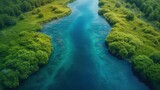 Fototapeta  - Rzeka płynąca przez bujny zielony las
