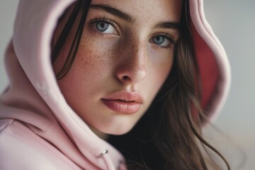 Aufkleber - A close-up photograph of a person wearing a hoodie. This versatile image can be used for various purposes
