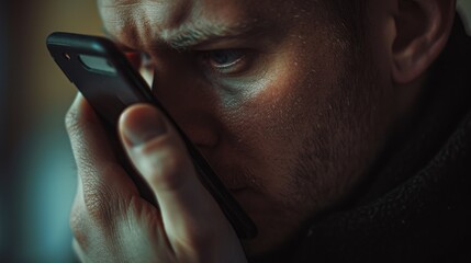 Poster - Close up of a person holding a cell phone. Suitable for technology-related projects and communication themes