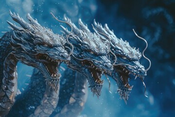Poster - Close-up shot of a dragon on a body of water. Perfect for fantasy or mythical-themed designs