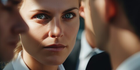 Poster - A close-up shot of a woman looking directly at the camera. Perfect for professional profiles and personal branding