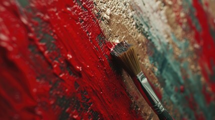 Poster - A paintbrush gently placed on a piece of art, showcasing creativity and craftsmanship. Perfect for art enthusiasts and professionals alike.