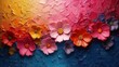  Obraz kolorowych kwiatów na dwukolorowym tle. Tekstura grubo nałożonej farby.