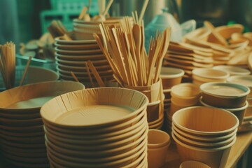 Poster - A collection of plates and bowls arranged neatly on a table. Perfect for showcasing a variety of tableware options