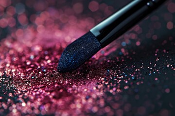Poster - A close-up view of a brush with sparkling glitter. Perfect for adding a touch of glamour and shimmer to any project