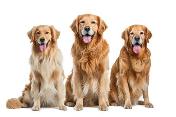 Poster - Three golden retrievers sitting together. Perfect for dog lovers and pet-related projects