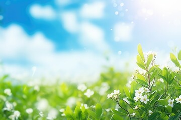 Canvas Print - A beautiful field of white flowers with a clear blue sky in the background. Perfect for nature and outdoor-themed projects