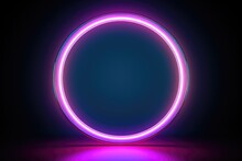 Neon Pink And Blue Textured Round Circle Background, A Futuristic Background With A Composition Of Circle Gradient Shapes. Ai Generated