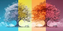 Trees Representing The Four Seasons. Generative AI