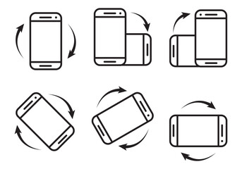 Poster - rotate mobile phone screen vector icon set. Device rotation with arrow turn smartphone device sign. mobile phone horizontal way symbol. rotate phone button collection.