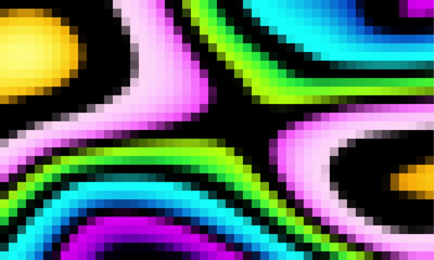 Poster - Trippy psychedelic colorful neon geometric shapes abstract background, Pixelated vector pattern