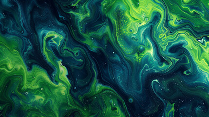  Vibrant Green Swirls on Abstract Art Navy Blue Paint Background with Liquid Fluid Grunge Texture
