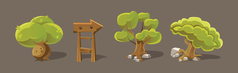 Poster - Forest Landscape Elements for Video Game Flat Vector Set