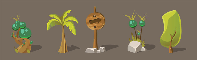 Poster - Forest Landscape Elements for Video Game Flat Vector Set