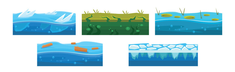 Poster - Water Fantasy Platforms for Mobile or Computer Games User Interface Vector Set