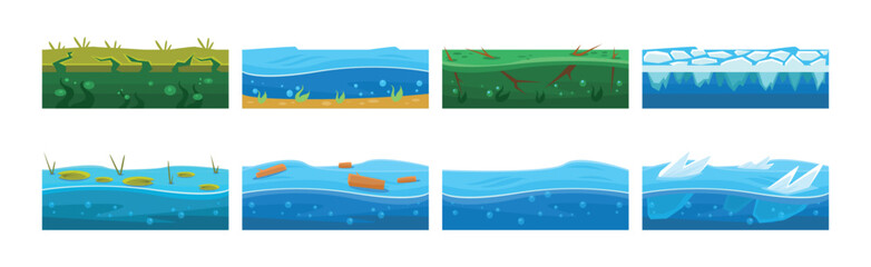 Poster - Water Fantasy Platforms for Mobile or Computer Games User Interface Vector Set