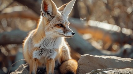 Wall Mural - Close-up of a contemplative fox basking in the warm glow of a setting sun, its fur details highlighted beautifully