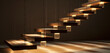 Floating wooden steps with gentle underlighting, creating an illusion of lightness and airiness.
