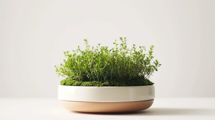 Poster -  a close up of a plant in a bowl on a white surface with a white wall in the back ground and a white wall in the back ground behind it.