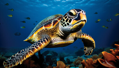 Wall Mural - Sea turtle with underwater background