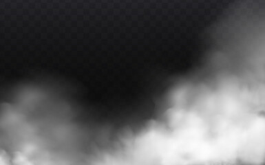 White vector cloudiness ,fog or smoke on dark checkered background.Cloudy sky or smog over the city.Vector illustration.