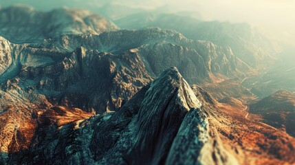 Wall Mural -  an aerial view of a mountain range with rocks and grass in the foreground and a blue sky in the background with a few white clouds in the foreground.