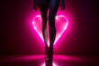 sex shop and prostitution consept. Woman with high heel shoes with long legs in front af a big pink heart shape. sex for money.