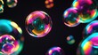  a group of soap bubbles floating on top of a black surface with multicolored bubbles floating on top of each other in front of a black background of a black backdrop.