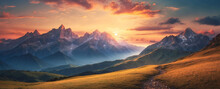 Majestic Sunset In The Mountains Landscape. HDR Image