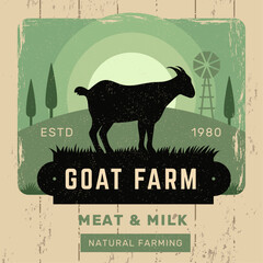 Sticker - Farm animal poster retro placard with goat silhouette and place for text