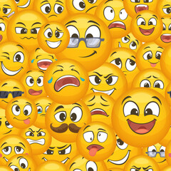 Wall Mural - Emoticon pattern seamless background with funny faces seamless template