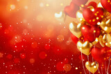 Fototapeta Tulipany - Golden and Red Heart Balloons on Red Background. Valentines Day concept