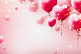 Fototapeta Tulipany - Pink and Red Heart Balloons on Pink Background. Valentines Day concept