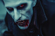vampire with a pale color and a fang and a professional overlay on the blood