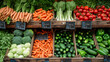 assortment of fresh vegetables neatly organized on a market stall