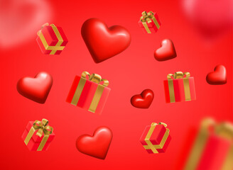 Aufkleber - Gift boxes and flying hearts. Happy Valentines day illustration. 3d vector