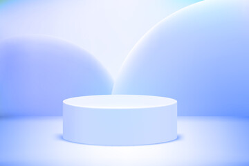 Poster - Bright studio with circle podium. Vector 3d illustration with copy space