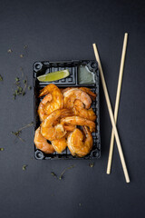 Wall Mural - Delicious fried shrimps. Delivery. close up  