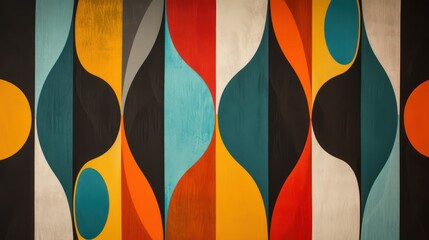 Wall Mural - An abstract background with a mid-century modern aesthetic, featuring vintage warm hues.